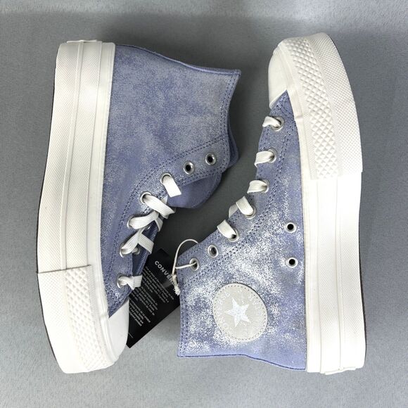 Converse Chuck Taylor All Star Lift Platform Suede Shimmer Womens 7.5 Lilac Shoe - Picture 2 of 13
